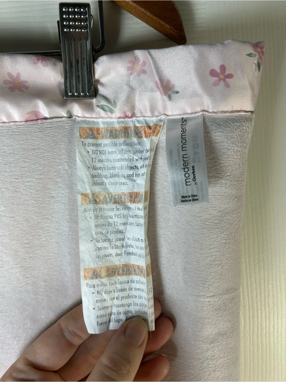 Modern Moments by Gerber Pink Floral Baby Blanket Satin Silky Edge Trim Flower
